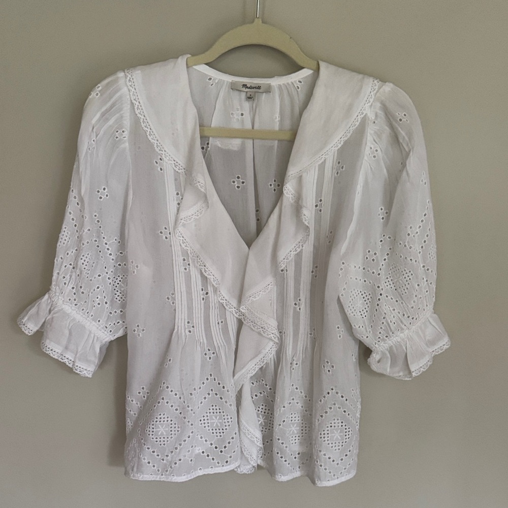 White Eyelet Ruffle Blouse